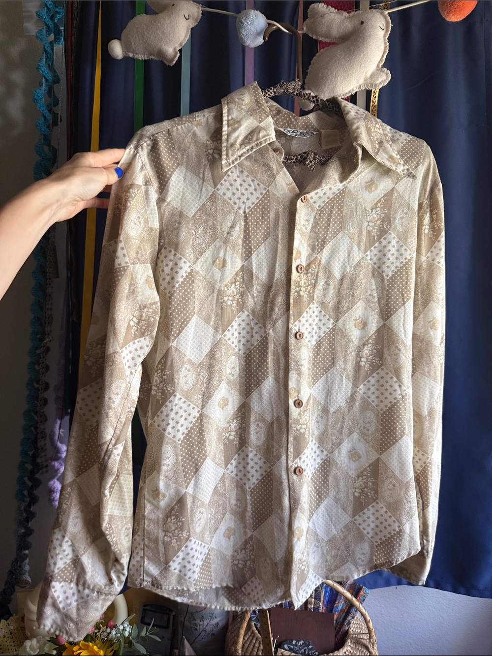 1970’s GAP x Disney Minnie Mouse Patchwork Pattern Button-Up Shirt